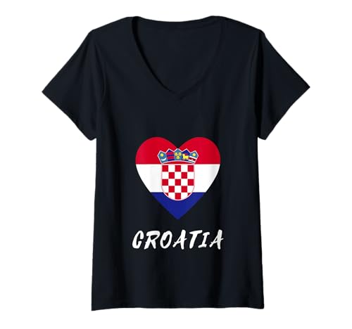 Damen Kroatien Herz Hrvatska Flagge Stolz Wurzeln Stolz Kroatisch T-Shirt mit V-Ausschnitt Damen Kroatien Herz Hrvatska Flagge Stolz Wurzeln Stolz Kroatisch T-Shirt mit V-Ausschnitt von Croatia Flag Croatian Roots Hrvatska