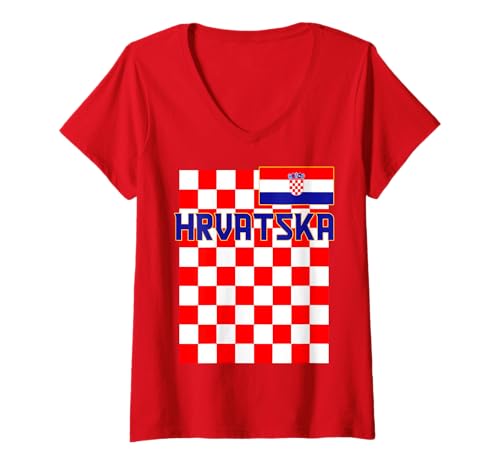 Damen Hrvatska, Kroatien, Hrvatska Zastava, kroatische patriotische Flagge T-Shirt mit V-Ausschnitt von Croatia Flag Gifts for Croatian Patriots Abroad