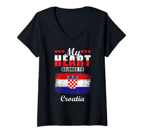 Damen Croatia Country Love - Mein Herz gehört Kroatien T-Shirt mit V-Ausschnitt von Croatia Love