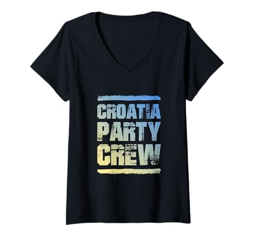 Damen Kroatien Party Crew | Hrvatska Vacation Team Zitat T-Shirt mit V-Ausschnitt Damen Kroatien Party Crew | Hrvatska Vacation Team Zitat T-Shirt mit V-Ausschnitt von Croatia Party Mood Inc