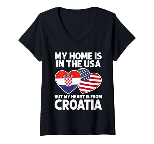 Damen My Home USA My Heart Kroatien Kroatien Amerikanische Stolz Flagge T-Shirt mit V-Ausschnitt Damen My Home USA My Heart Kroatien Kroatien Amerikanische Stolz Flagge T-Shirt mit V-Ausschnitt von Croatia Pride Flag Apparel