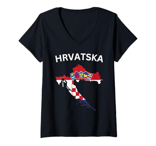 Damen Hrvatska Patriotisches Kroatien und Kroatien T-Shirt mit V-Ausschnitt von Croatia Vacation And Croatian Trip Souvenirs
