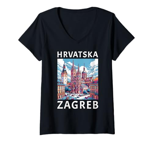 Damen Hrvatska — Zagreb T-Shirt mit V-Ausschnitt Damen Hrvatska — Zagreb T-Shirt mit V-Ausschnitt von Croatian Vacation And Croatia Trip Apparel