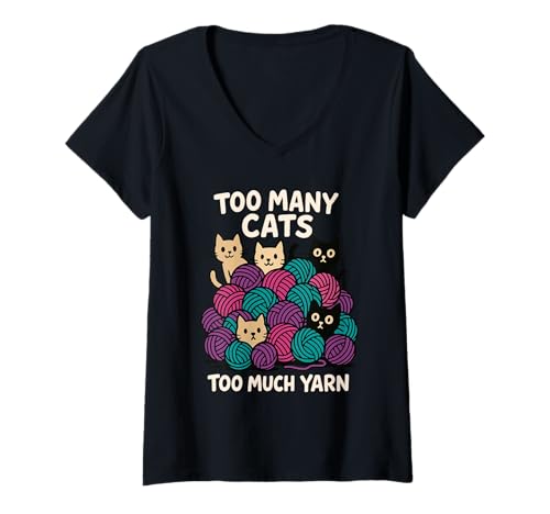 Damen Lustiges Häkelgarn mit Katzenmotiv, für Liebhaber von Witzen, Humor, handgefertigt T-Shirt mit V-Ausschnitt Damen Lustiges Häkelgarn mit Katzenmotiv, für Liebhaber von Witzen, Humor, handgefertigt T-Shirt mit V-Ausschnitt von Crochet Cat Mom Gift Yarn Lover Funny Crafting