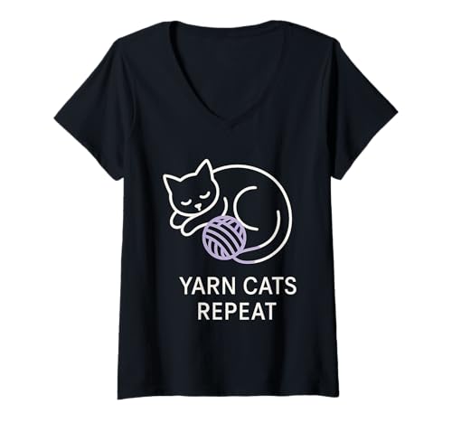 Damen Lustiges Häkelgarn mit Katzenmotiv, für Liebhaber von Witzen, Humor, handgefertigt T-Shirt mit V-Ausschnitt Damen Lustiges Häkelgarn mit Katzenmotiv, für Liebhaber von Witzen, Humor, handgefertigt T-Shirt mit V-Ausschnitt von Crochet Cat Mom Gift Yarn Lover Funny Crafting