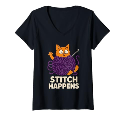 Damen Lustiges Häkelgarn mit Katzenmotiv, für Liebhaber von Witzen, Humor, handgefertigt T-Shirt mit V-Ausschnitt Damen Lustiges Häkelgarn mit Katzenmotiv, für Liebhaber von Witzen, Humor, handgefertigt T-Shirt mit V-Ausschnitt von Crochet Cat Mom Gift Yarn Lover Funny Crafting