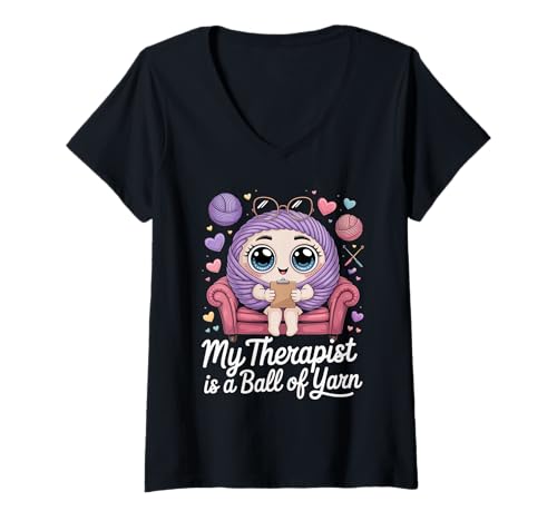 Damen Lustiger Häkelliebhaber Mein Therapeut ist EIN Wollknäuel T-Shirt mit V-Ausschnitt Damen Lustiger Häkelliebhaber Mein Therapeut ist EIN Wollknäuel T-Shirt mit V-Ausschnitt von Crochet Gear for Crocheter Crochet Lover Present