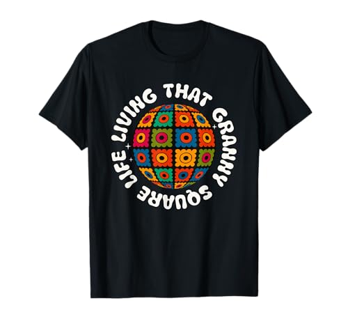 Häkelzeug für Damen Granny Square-Life Yarn Queen Retro T-Shirt von Crochet Queen Yarn Addict Granny Square DIY Gifts