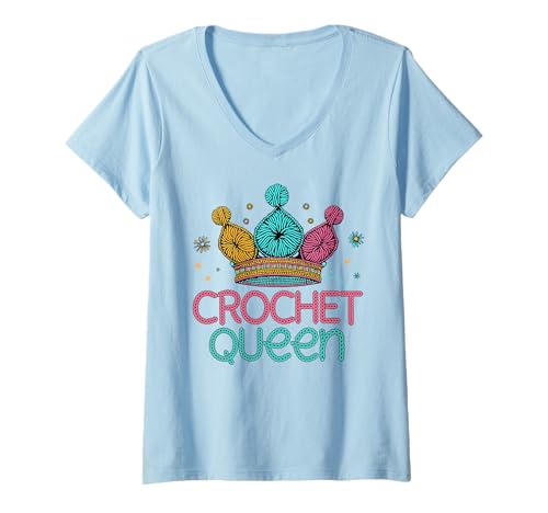 Damen Crochet Queen Cute Yatn Häkeln für Frauen T-Shirt mit V-Ausschnitt Damen Crochet Queen Cute Yatn Häkeln für Frauen T-Shirt mit V-Ausschnitt von Crochet lover
