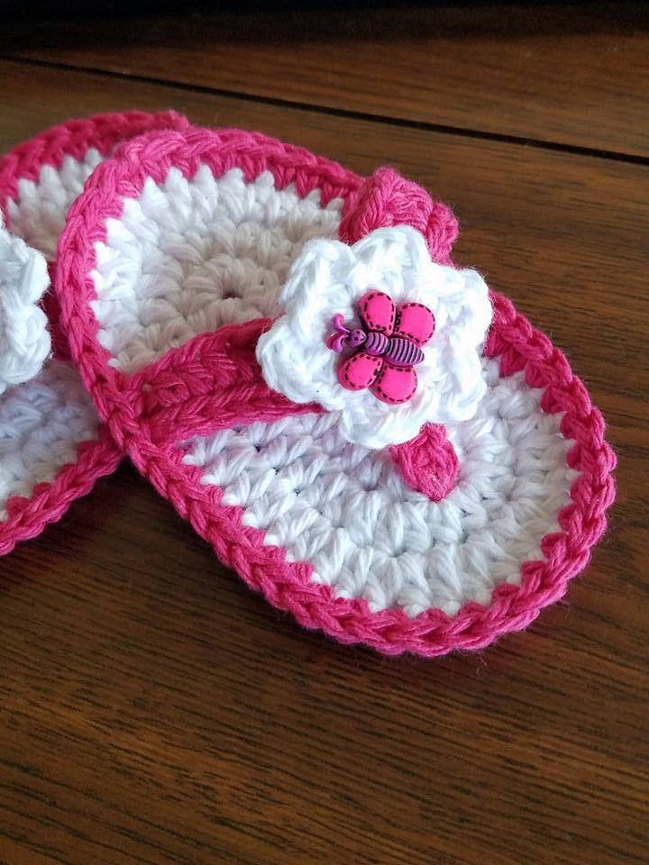 Gehäkelte Garten Serie Schmetterling Rosa Flip Flops 3 Monate von CrochetByChristi