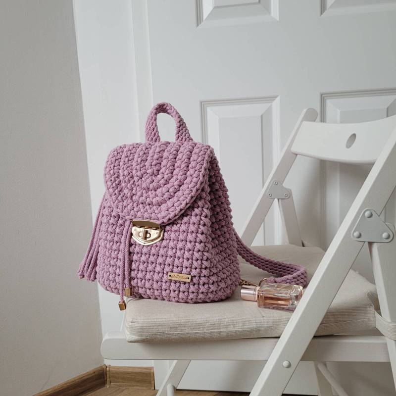 Pinker Handgemachter Rucksack, Kleiner Häkelrucksack Tasche, Mädchen Strick Geschenk Für Mädchen, Baumwoll-Baccpack von CrochetByMalevich