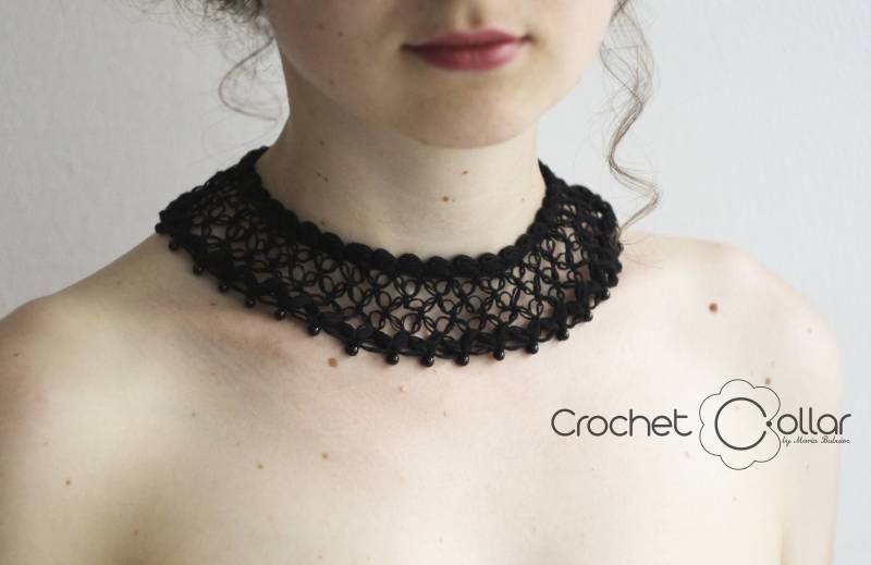 Summer Party Schwarzer Häkelkragen Mit Schwarzen Steinen Summer Party Schwarzer Häkelkragen Mit Schwarzen Steinen von CrochetCosyGoods