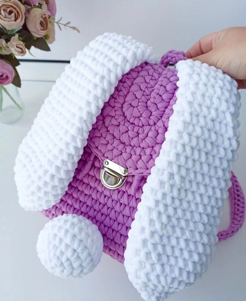 Häkeln Rucksack Kinder, Rucksack Mit Ohren Kinder, Häkeln Kaninchen Tasche, Rosa Häschen Rucksack, Handgemachte Rucksack, Rucksack Mädchen, Rosa von CrochetCraftBaharTR