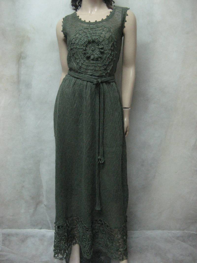 Boho Smaragd Grün Häkeln Kleid, Crocheted Leinen Tunika, Gestrickte Sonnenkleid, Lacy Gestrickt Kleid von CrochetDressTalita
