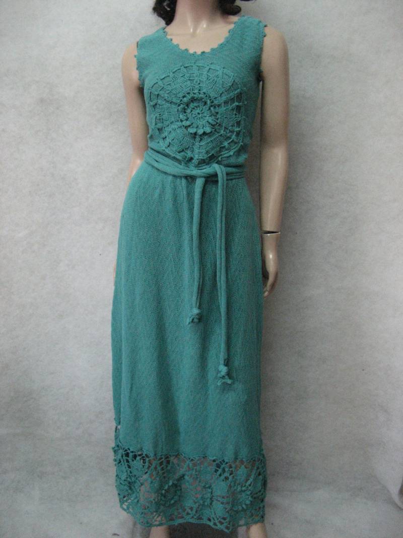 Boho Türkis Häkeln Kleid, Crocheted Leinen Tunika, Strickte Sonnenkleid, Lacy Gestrickte Kleid Gehäkelt Sonnenkleid von CrochetDressTalita