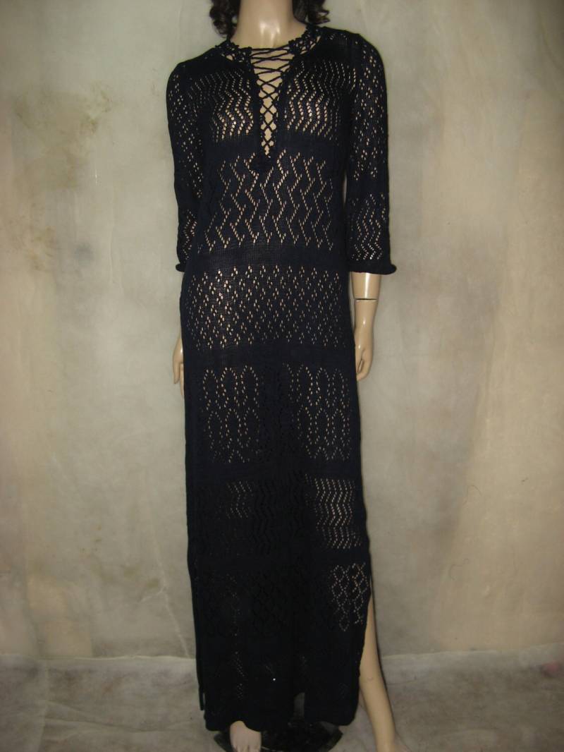 Enorme Crochet Kleid, Marine Maxi Handmade Viskose Sommer Langes Kleid. Vintage Kleid Dunkel Blau von CrochetDressTalita