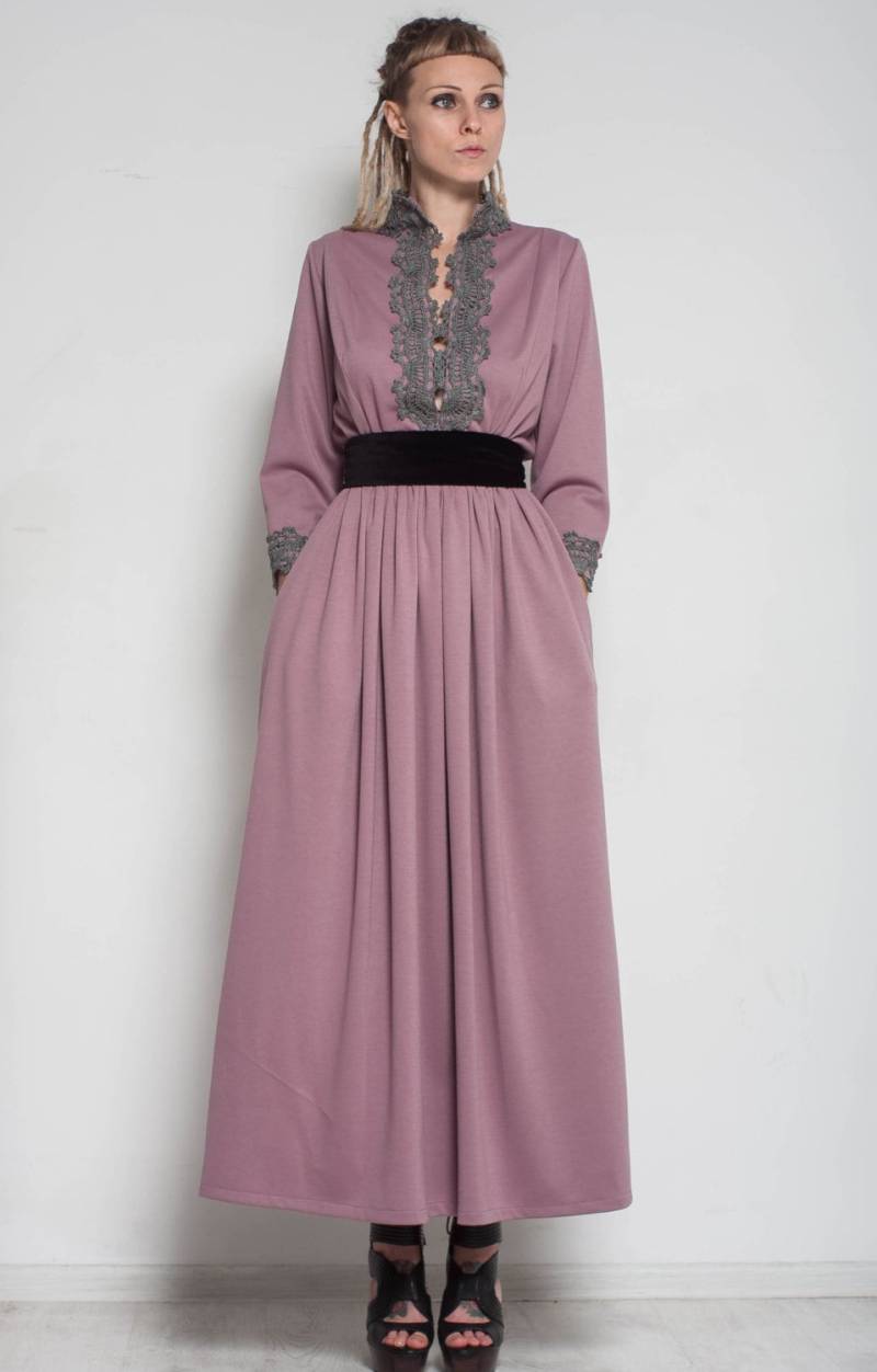 Formelles Maxikleid Für Den Abend, Lila Kleid, Bodenlanges Spitzenkleid, Langärmliges Langes Ballkleid, Cocktailkleid, Ausgestelltes von CrochetDressTalita