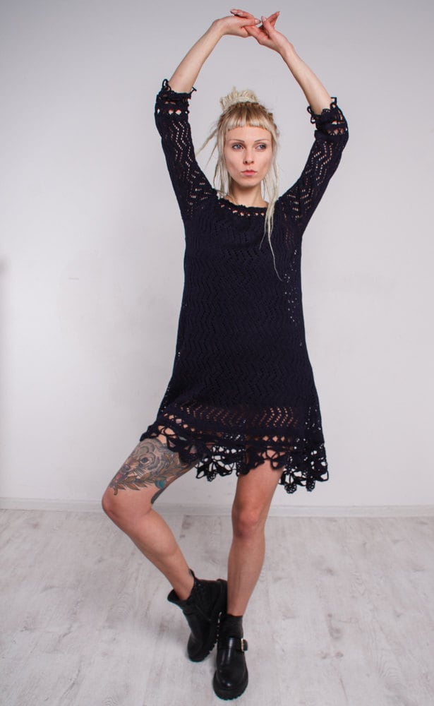 Gehäkeltes Marinekleid Gestricktes Spitzenkleid Blaues Kleid Abend Spitzenkleid Handgemachtes Wollkleid Mit Futter Mini Openwork Gehäkeltes Marinekleid Gestricktes Spitzenkleid Blaues Kleid Abend Spitzenkleid Handgemachtes Wollkleid Mit Futter Mini Openwork von CrochetDressTalita