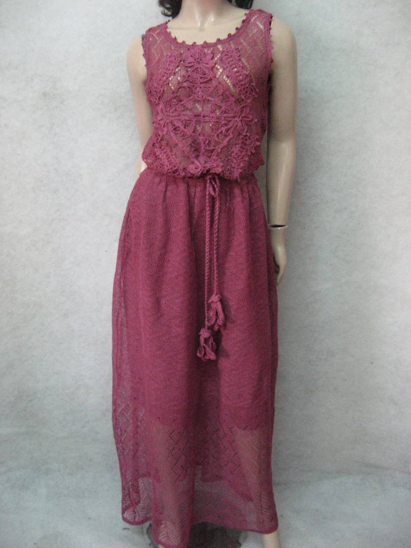 Gestrickte Fuchsia Leinenkleid, Maxi Kleid, Cocktail Gehäkeltes Rosa Maxi-Kleid, Strand Sommerkleid, Beachwear Kleid von CrochetDressTalita