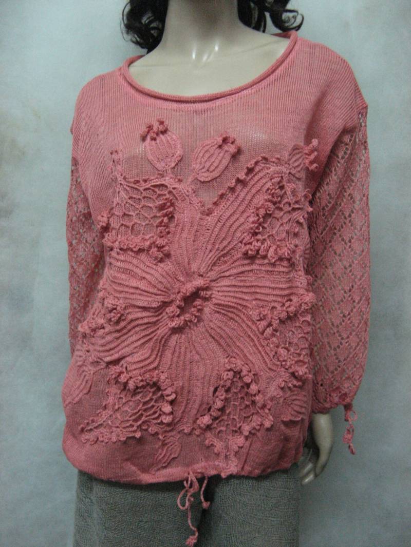 Korallen Pullover, Sweater, Gestrickt, Leinen Tunika, Bunt Gestrickte Boho Gehäkelte Lacy Stricken Pullover Gestrickt Gehäkelt von CrochetDressTalita