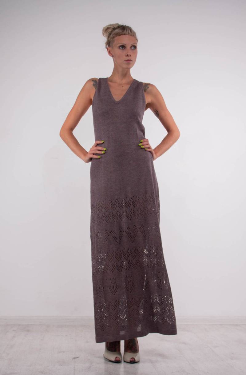 Maxi Häkeln Sommerkleid Ärmelloses Cocktailkleid Abend Boden Kleid Viskose Lange Lurex Mokka Racerback Beachwear von CrochetDressTalita