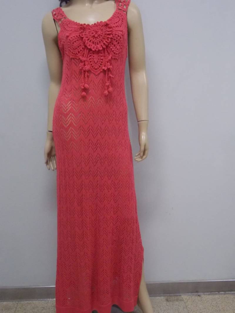 Strickkleid, Korallen Viskose Kleid, Maxi-Kleid, Maxi Sonne Strand Sommerkleid, Maxi Brautkleid Gehäkelt von CrochetDressTalita