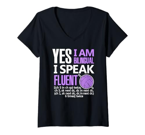 Damen Häkelhemd zweisprachig häkeln Needlecraft Lustiges Nähen T-Shirt mit V-Ausschnitt Damen Häkelhemd zweisprachig häkeln Needlecraft Lustiges Nähen T-Shirt mit V-Ausschnitt von CrochetFans Apparel