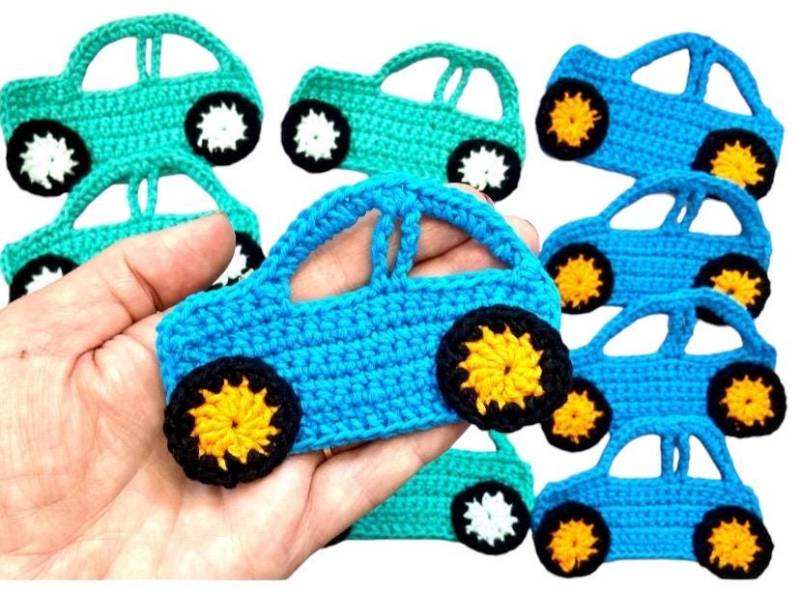 Gehäkelte Auto Applikation, Auto Applikation Grünes Auto, Diy Applikation, Für Kinder, Applikationen Mädchen, 2Er Set von CrochetKnitCraft