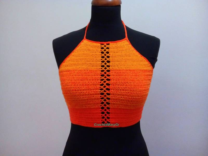 Gehäkeltes Crop Top Sunset Boho Aus Baumwolle von CrochetMaryGRKnits