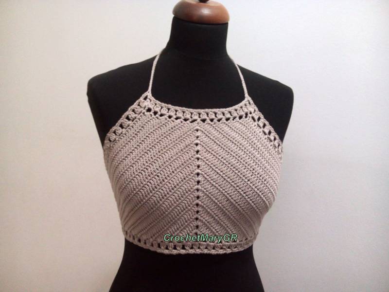 Gehäkeltes Neckholder Crop Top, Baumwoll Festival Bralette - Benutzerdefinierte Farbe Und Größe von CrochetMaryGRKnits