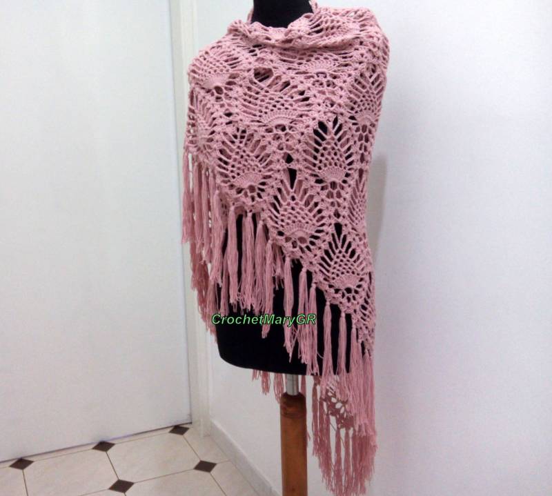 Handgemachter Gehäkelter Schal Aus Baumwolle Boho Wrap Mit Ananas von CrochetMaryGRKnits