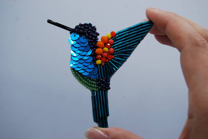 Perlen Kolibri Brosche Kristall & Rocailles Stickerei Schmuck von CrochetOKStudio