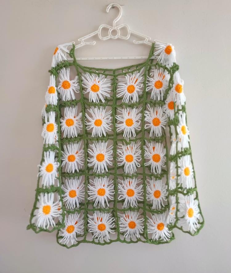 Gehäkelter Daisy Pullover, Bunter Blumenpullover, Handgemachter Einzigartiger Handgestrickter Frauenpullover, Sommerpullover Gehäkelter Daisy Pullover, Bunter Blumenpullover, Handgemachter Einzigartiger Handgestrickter Frauenpullover, Sommerpullover von CrochetSevdamm