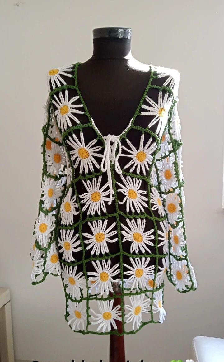 Häkelkleid, Daisy Kleid, Handgestricktes Kleid Für Frauen, Festival Sommer Strandkleid, Boho Hippie Minikleid von CrochetSevdamm