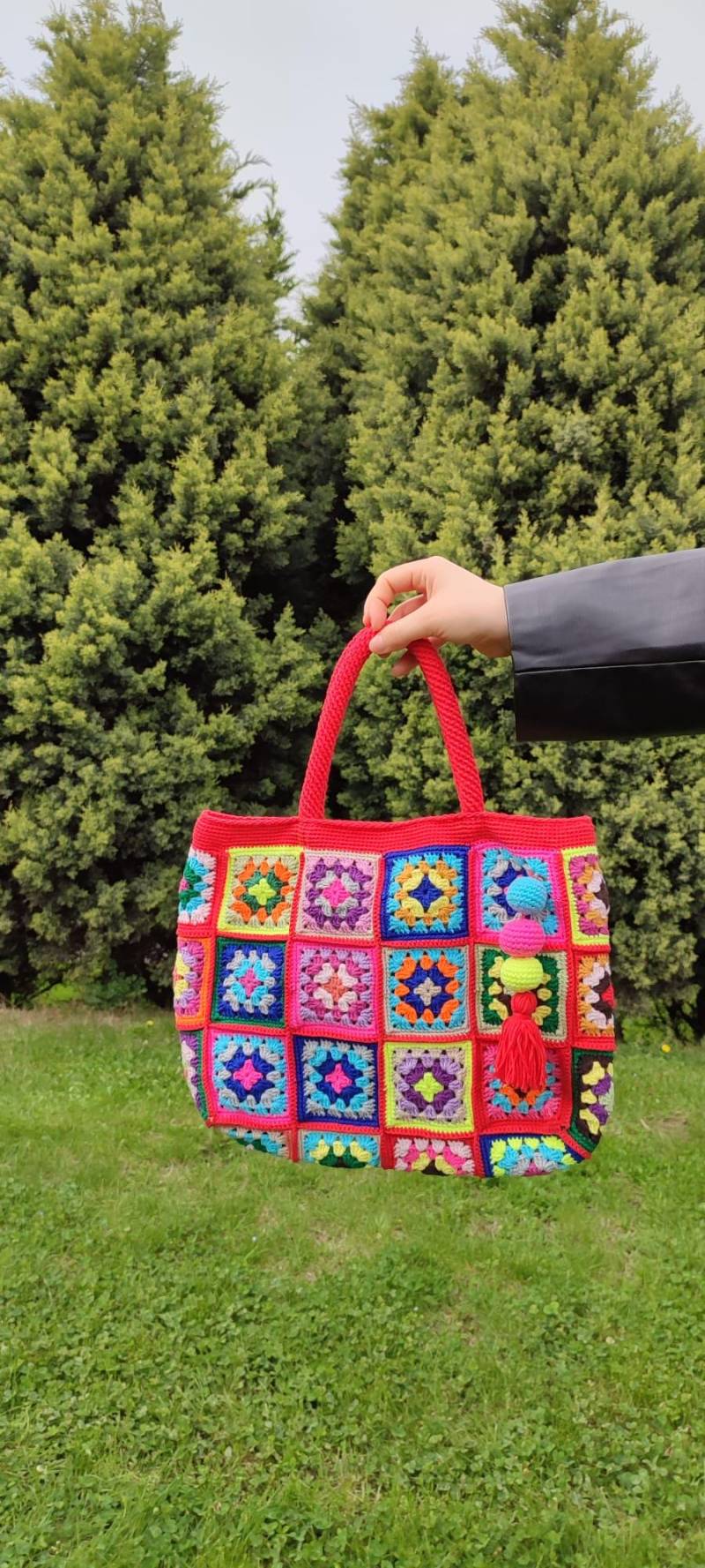 Handgemachte Häkeln Oma Quadrat Einkaufstasche Retro Boho Stil Handgemachte Häkeln Oma Quadrat Einkaufstasche Retro Boho Stil von CrochetSevdamm