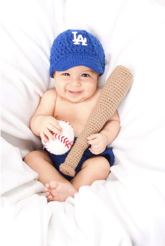 Gehäkelte La Dodgers Baby Foto Requisite, Los Angeles Dodgers, World Series Meister, Mlb, Outfit, Baseball Und Fledermaus, La Hut, Neugeborene von CrochetedByAna