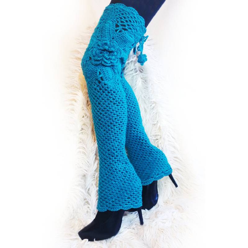 Grüne Gehäkelte Oberschenkel Hoch-stulpen Boho Winter Leggings Grüne Gehäkelte Oberschenkel Hoch-stulpen Boho Winter Leggings von Crochetfield