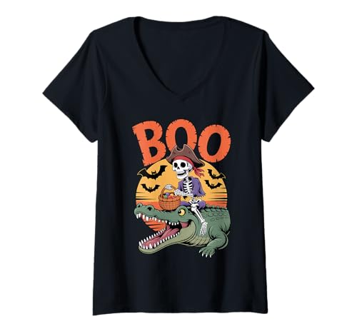 Damen Gruseliges Krokodil Kostüm auf Boo Krokodil Halloween T-Shirt mit V-Ausschnitt Damen Gruseliges Krokodil Kostüm auf Boo Krokodil Halloween T-Shirt mit V-Ausschnitt von Crocodile Halloween kids, women, men