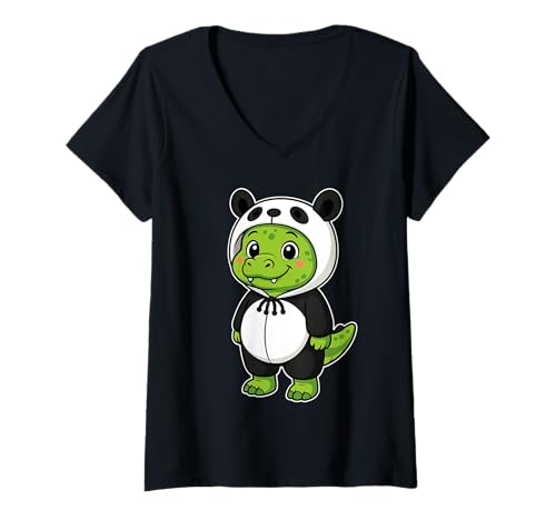 Damen Kawaii Krokodil im Panda Kostüm für Mädchen Kinder Krokodil T-Shirt mit V-Ausschnitt Damen Kawaii Krokodil im Panda Kostüm für Mädchen Kinder Krokodil T-Shirt mit V-Ausschnitt von Crocodile In Panda Costume Kawaii Design