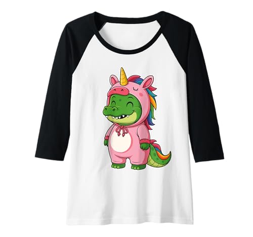 Damen Kawaii Krokodil im Einhorn Kostüm für Mädchen Kinder Einhorn Raglan Damen Kawaii Krokodil im Einhorn Kostüm für Mädchen Kinder Einhorn Raglan von Crocodile In Unicorn Costume Kawaii Design