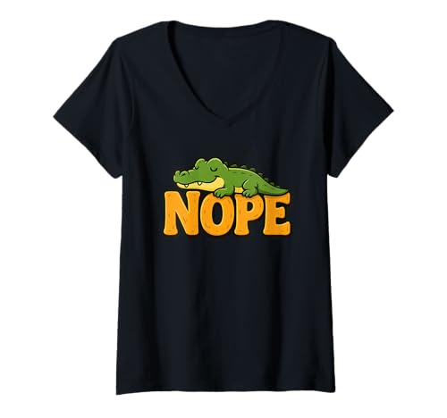 Damen Lustiges Krokodil Nope Lazy Animal Lover Jungen Mädchen Kinder T-Shirt mit V-Ausschnitt von CrocodileAxis1