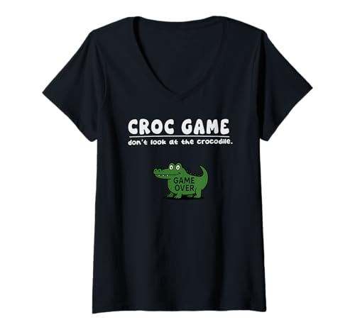 Damen Lustiges Krokodil-Spiel Don't Look Game Over für Jungen Mädchen Kinder T-Shirt mit V-Ausschnitt von CrocodileAxis1