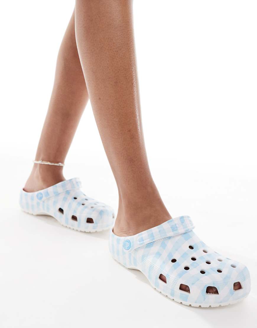 Crocs - Classic - Clogs in Weiß/Blau mit Vichy-Karomuster-Bunt von Crocs