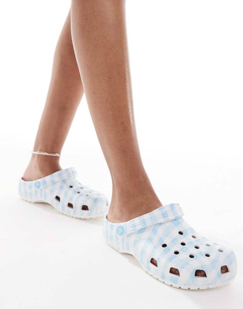 Crocs - Classic - Clogs in Weiß/Blau mit Vichy-Karomuster-Bunt von Crocs