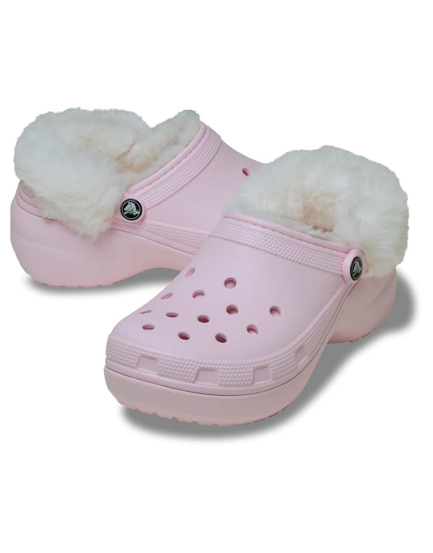 Crocs - Classic - Clogs mit Plateausohle und Fleecefutter in Pink Milk-Rosa von Crocs
