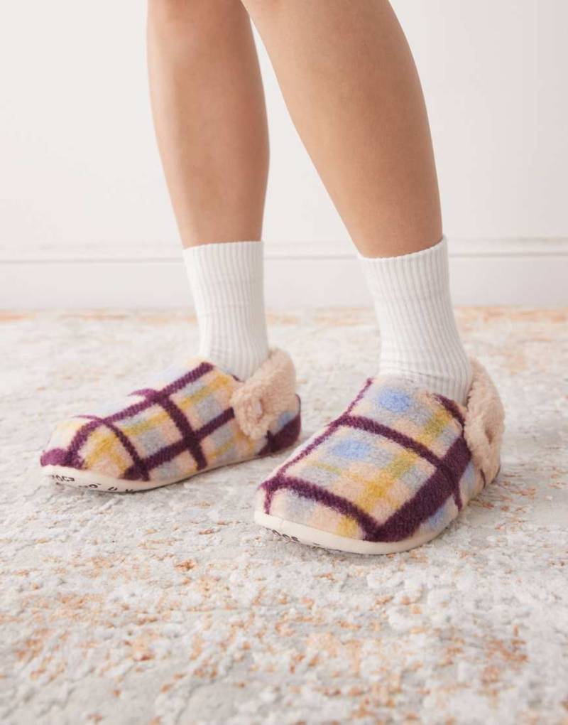 Crocs - Cozzzy - Hausschuhe aus Fleece in Rosa mit Karomuster von Crocs