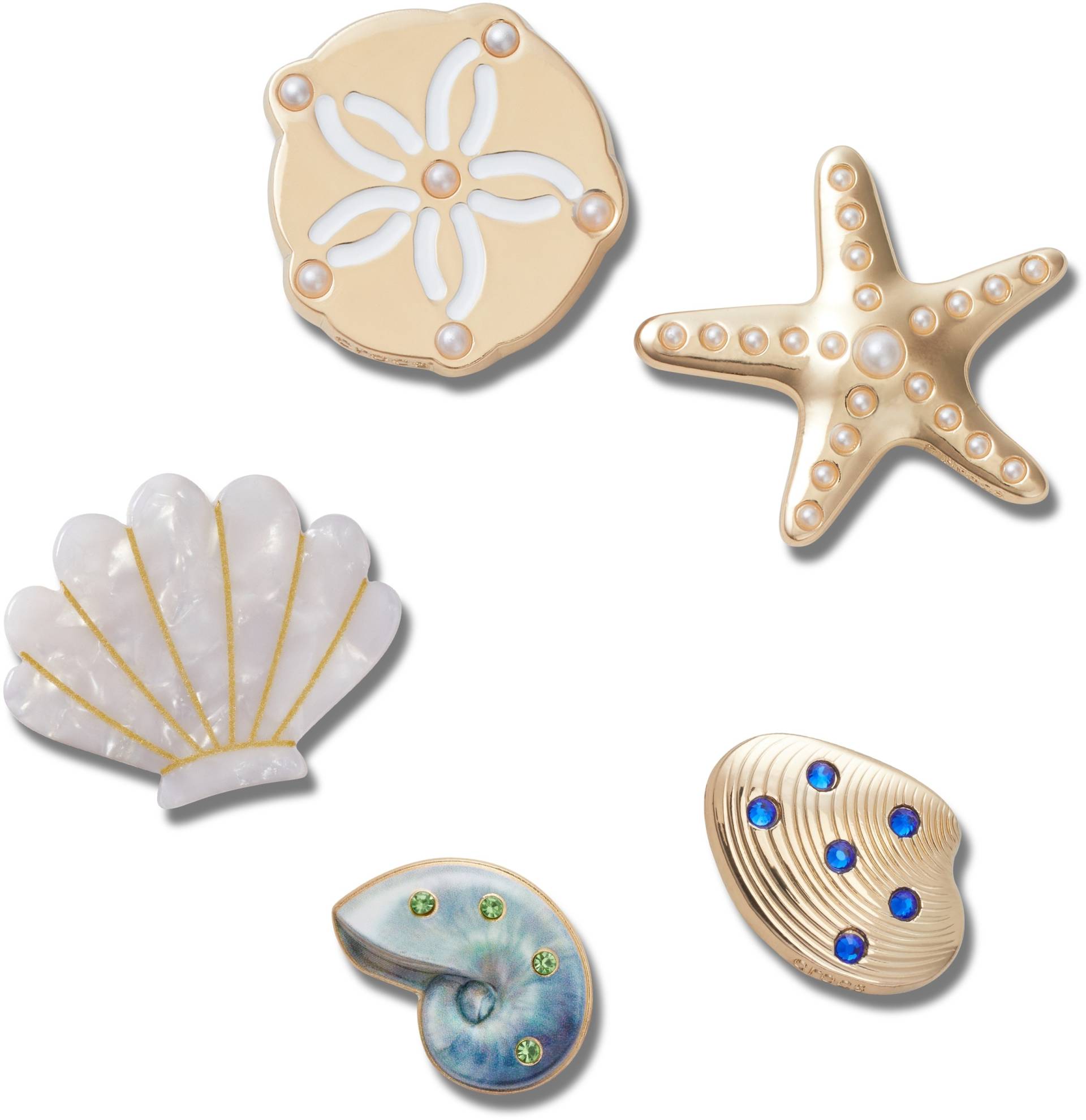 Crocs Schuhanstecker "Jibbitz™ Gold Seashell" Set, Kein Spielzeug. Nicht für Kinder unter 3 Jahren geeignet, 5 Stk. tlg., Charm, Anstecker für Crocs Schuhe von Crocs