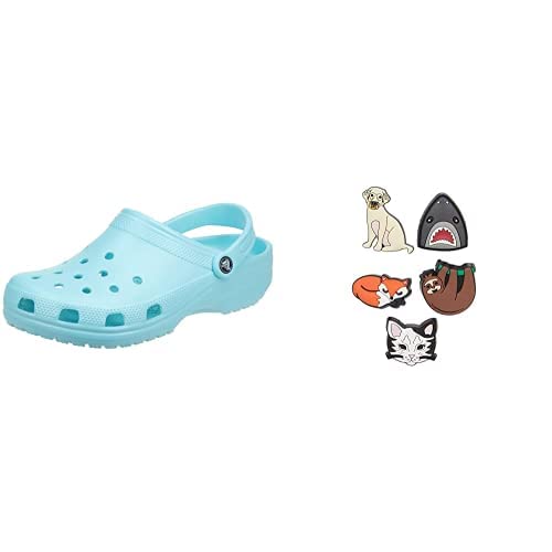 Crocs Unisex Classic Clog, Ice Blue, 33/34 EU Jibbitz-Schuhanstecker 5er-Set | Individualisieren Jibbitz Animal Lover One-Size von Crocs