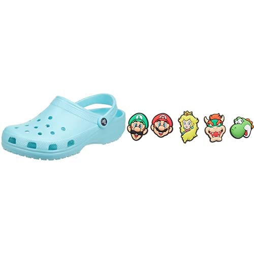 Crocs Unisex Classic Clog, Ice Blue, 33/34 EU Jibbitz-Schuhanstecker 5er-Set | Individualisieren Jibbitz Super Mario One-Size von Crocs