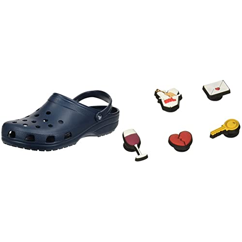 Crocs Unisex Classic Clog, Navy, 37/38 EU + Jibbitz-Schuhanstecker 5er-Set Jibbitz Night In, One-Size von Crocs